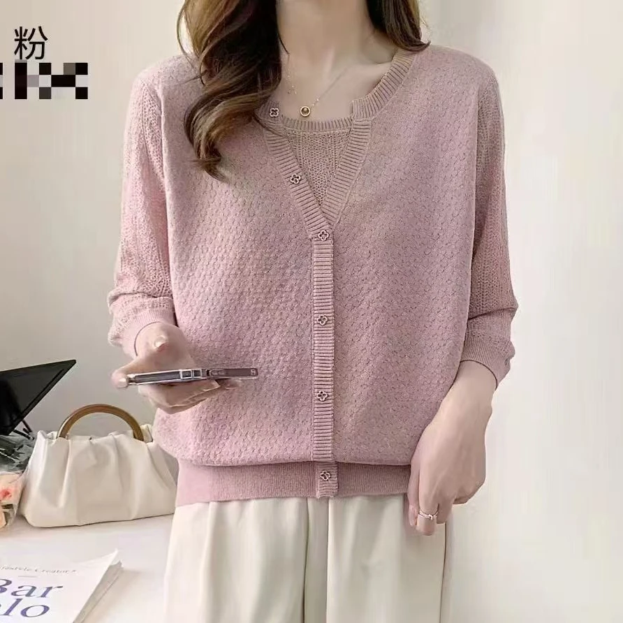 732#新款七分袖假两件针织衫套头73