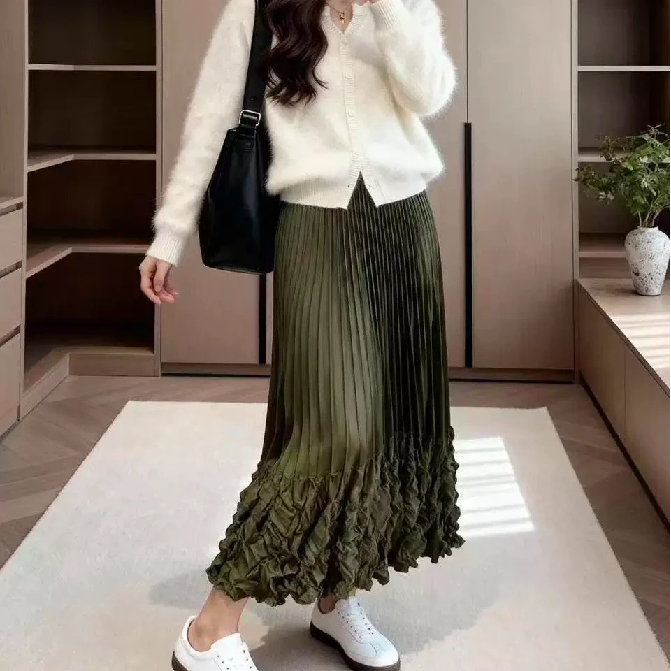 【浮光跃金】2026新款高端褶皱百褶气质时尚半身裙坠感大摆显瘦裙