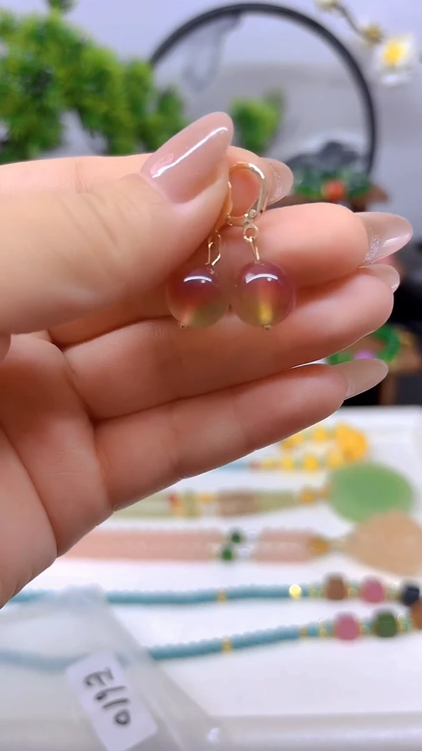 西瓜碧玺耳饰14K金镶嵌E610