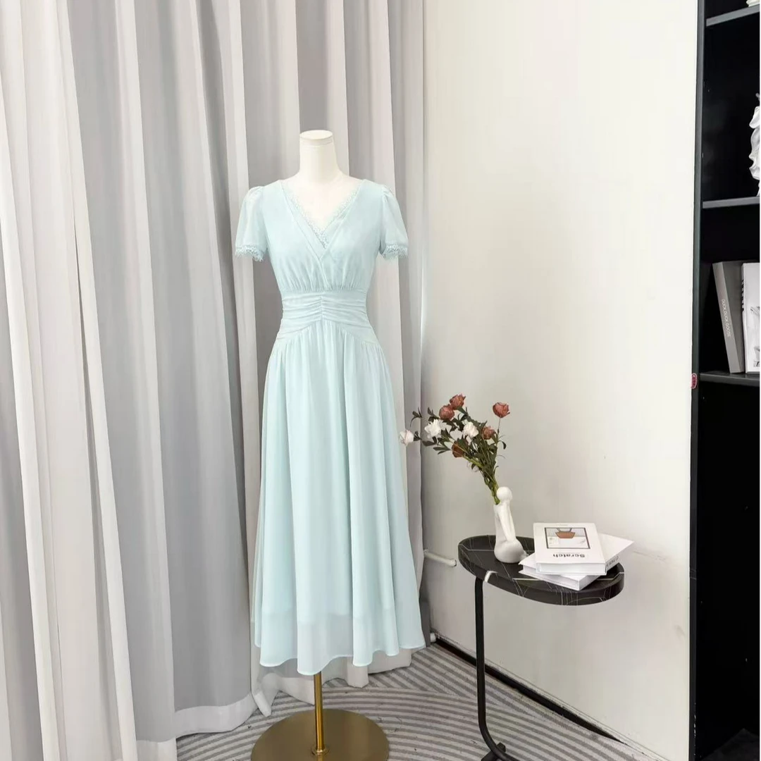 拉夏贝尔25夏新显瘦气质小众轻奢赫本风长裙礼服连衣裙 15021 MCK