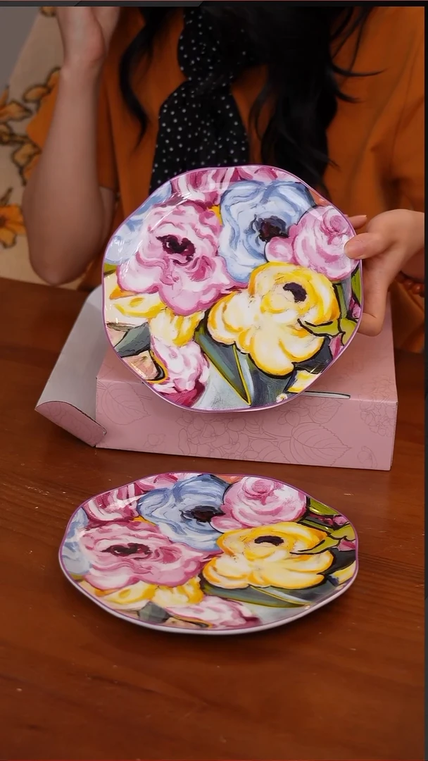 144-Gentle Queen梵高玫瑰8寸荷荷平盘单品瓦 楞盒装（2个装）