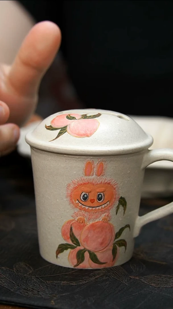 茶壶紫砂白泥仙桃盖杯