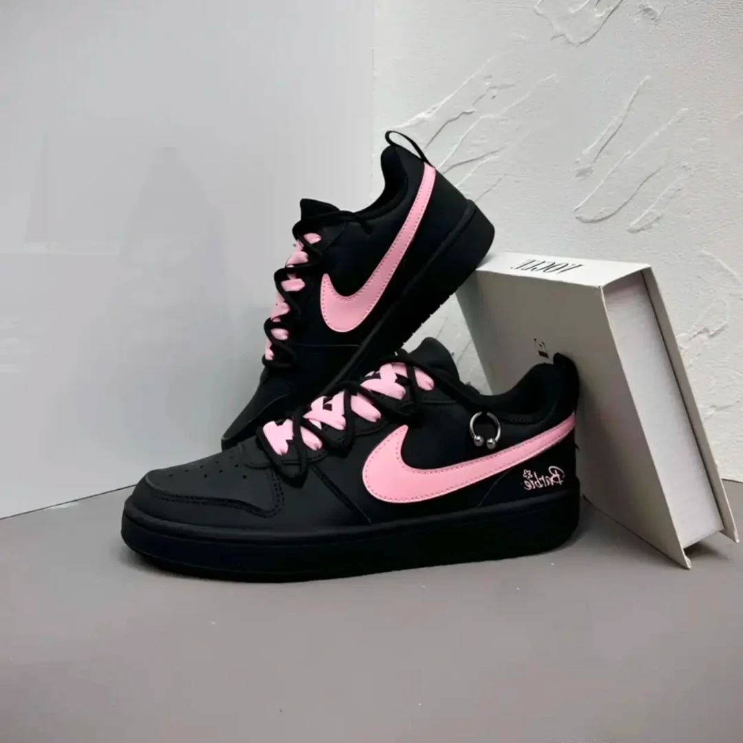 Nlike耐克 Court 小空军定制款黑粉熊猫潮鞋解构女鞋低帮休闲板鞋