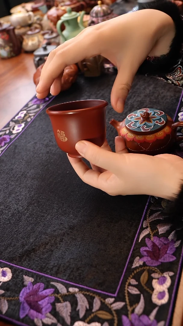 茶壶紫砂朱泥百福杯