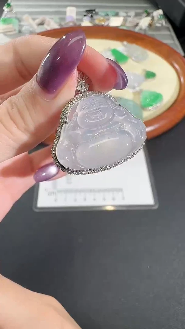 吊坠(不含链)18K金镶嵌翡翠【源头工厂】钻石镶嵌