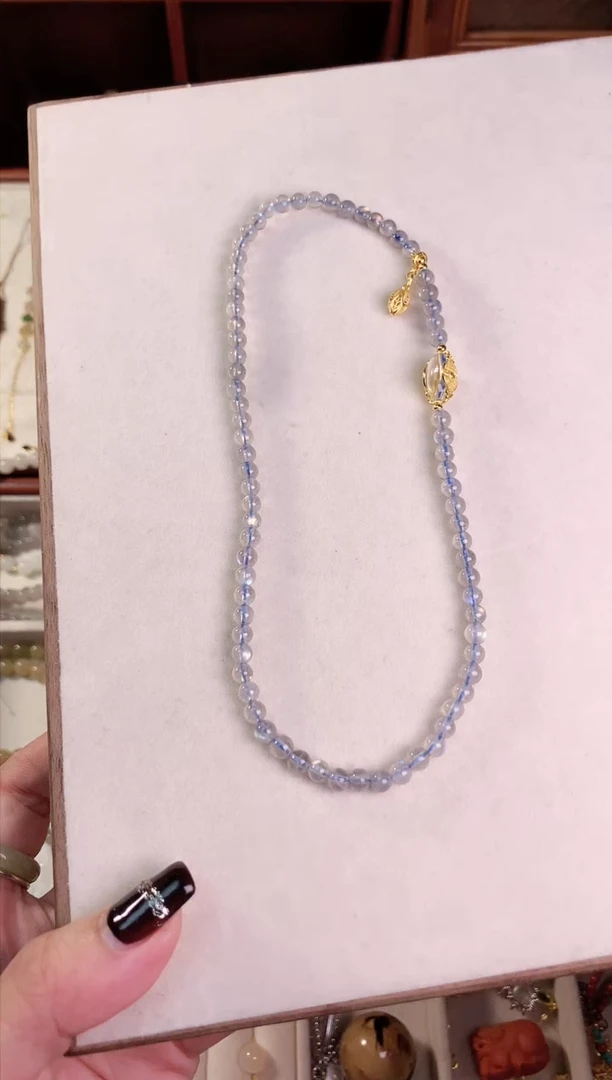 【闪购商品】水晶手链银S925镶嵌灰月光顶珠白水双圈