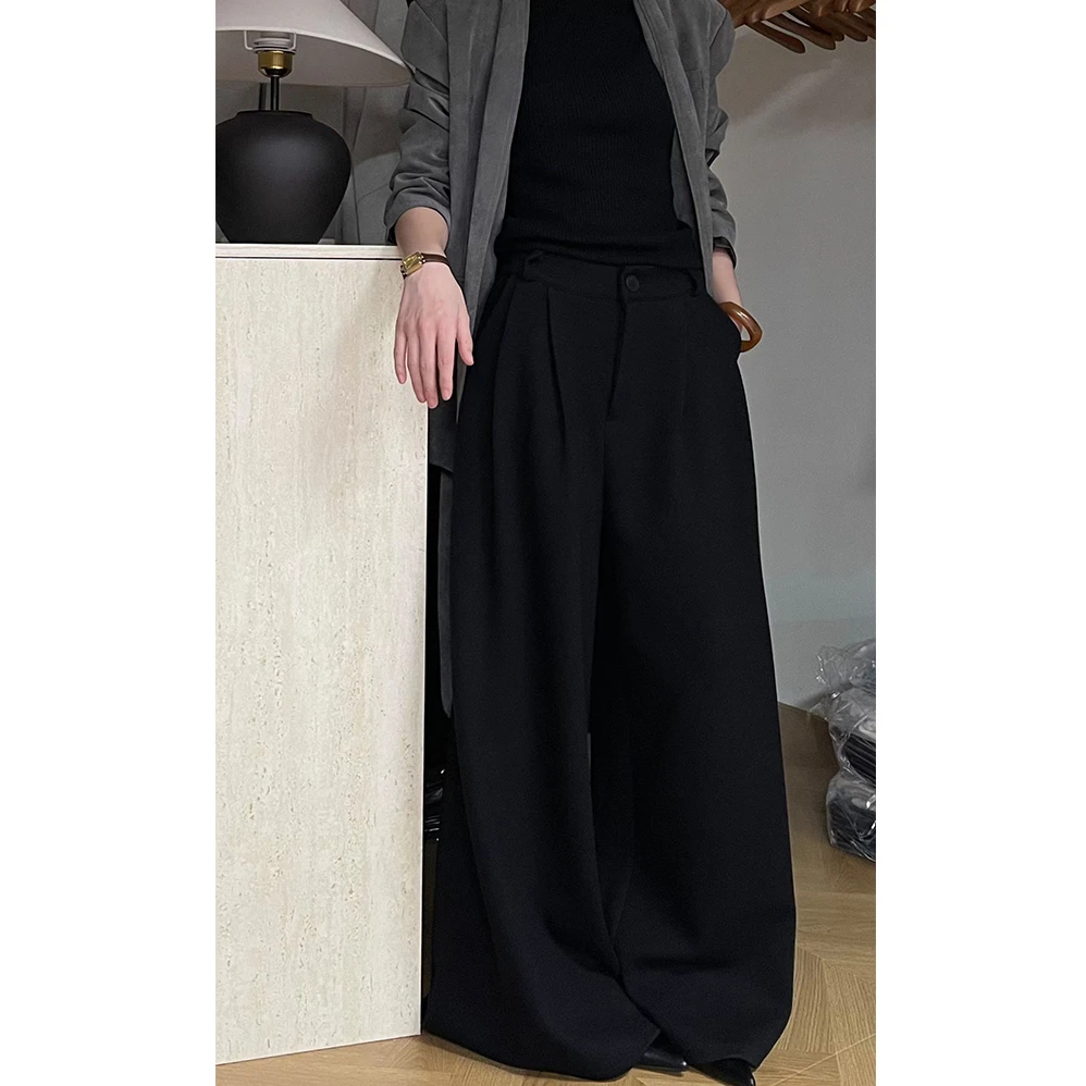 潮流百搭高腰垂坠感拖地裤女秋冬新款韩版宽松显瘦休闲阔腿裤