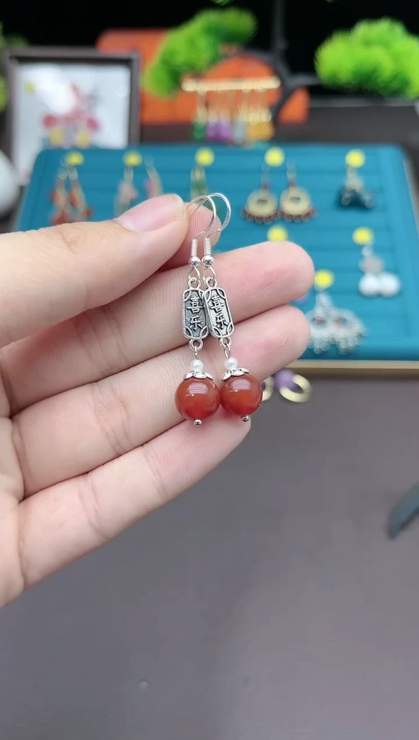 【闪购商品】南红玛瑙耳饰银S925镶嵌730000