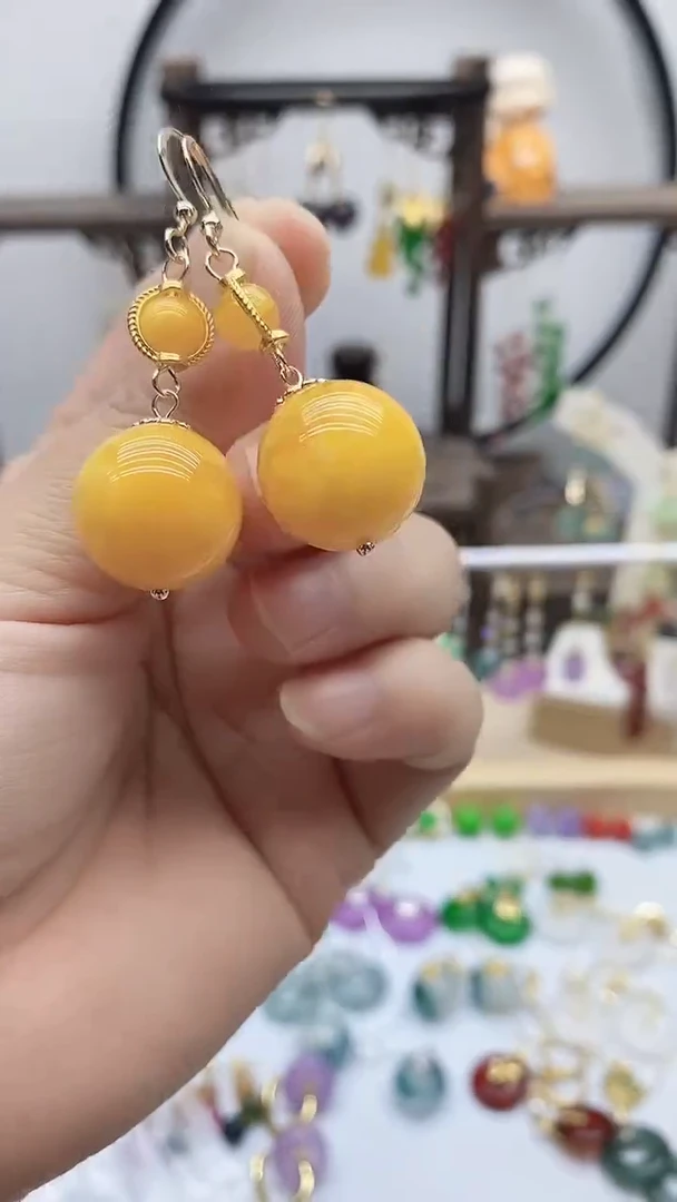 蜜蜡14K金镶嵌耳饰蜜蜡174