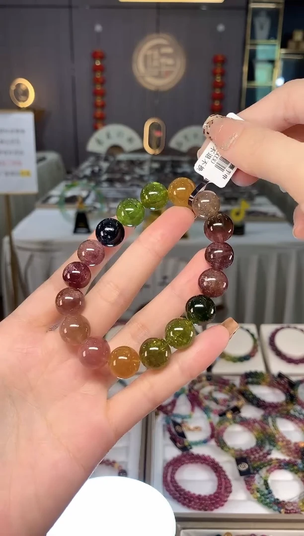 未镶嵌老矿碧玺彩虹单圈手串12mm+碧玺dan多样性发货一条