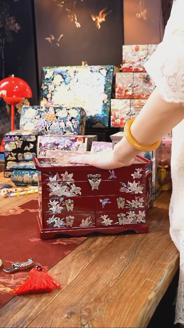 【闪购商品】瓷片螺钿工艺香椿木首饰盒