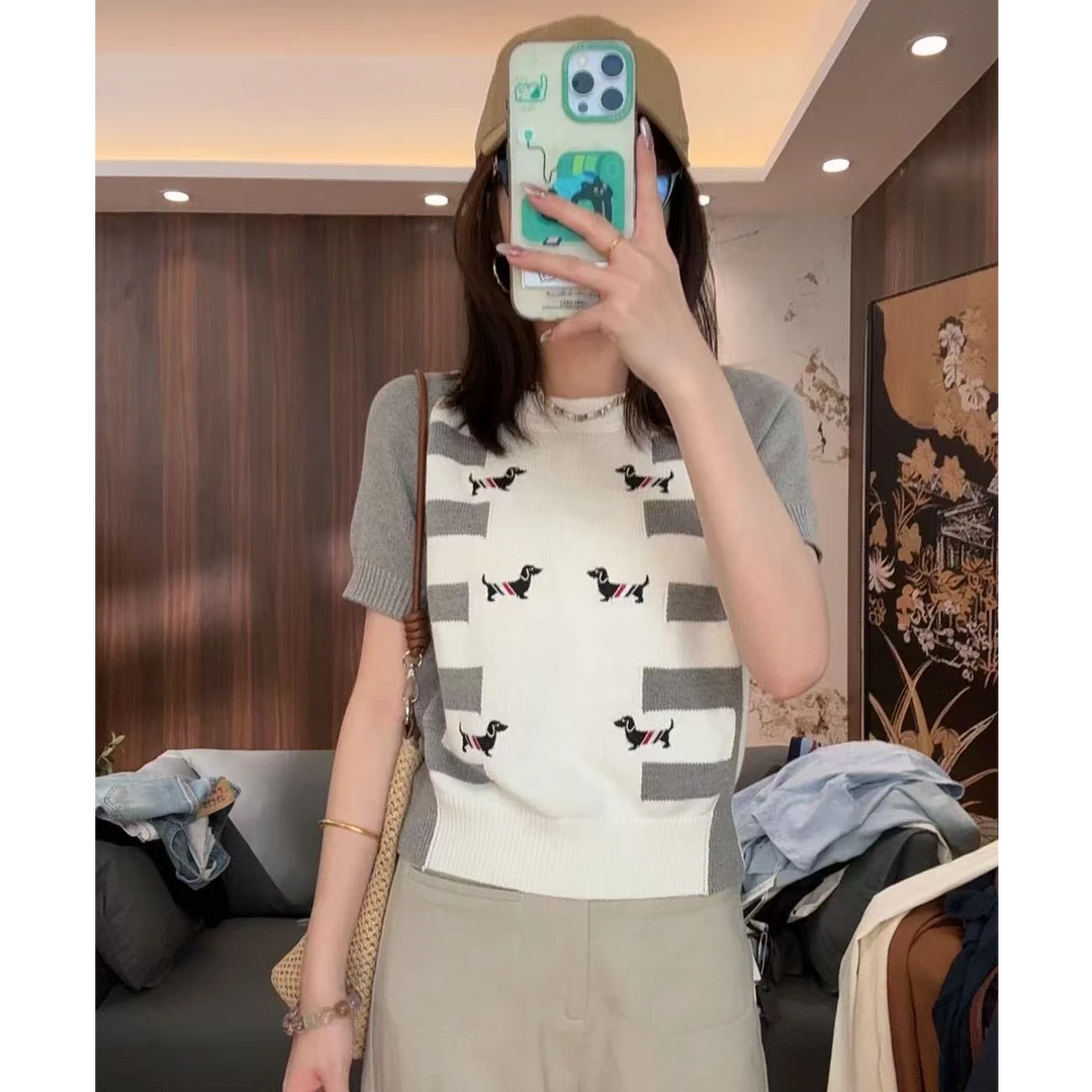 【LIbaibai】春夏新款针织撞色拼接短袖上衣XY-2051