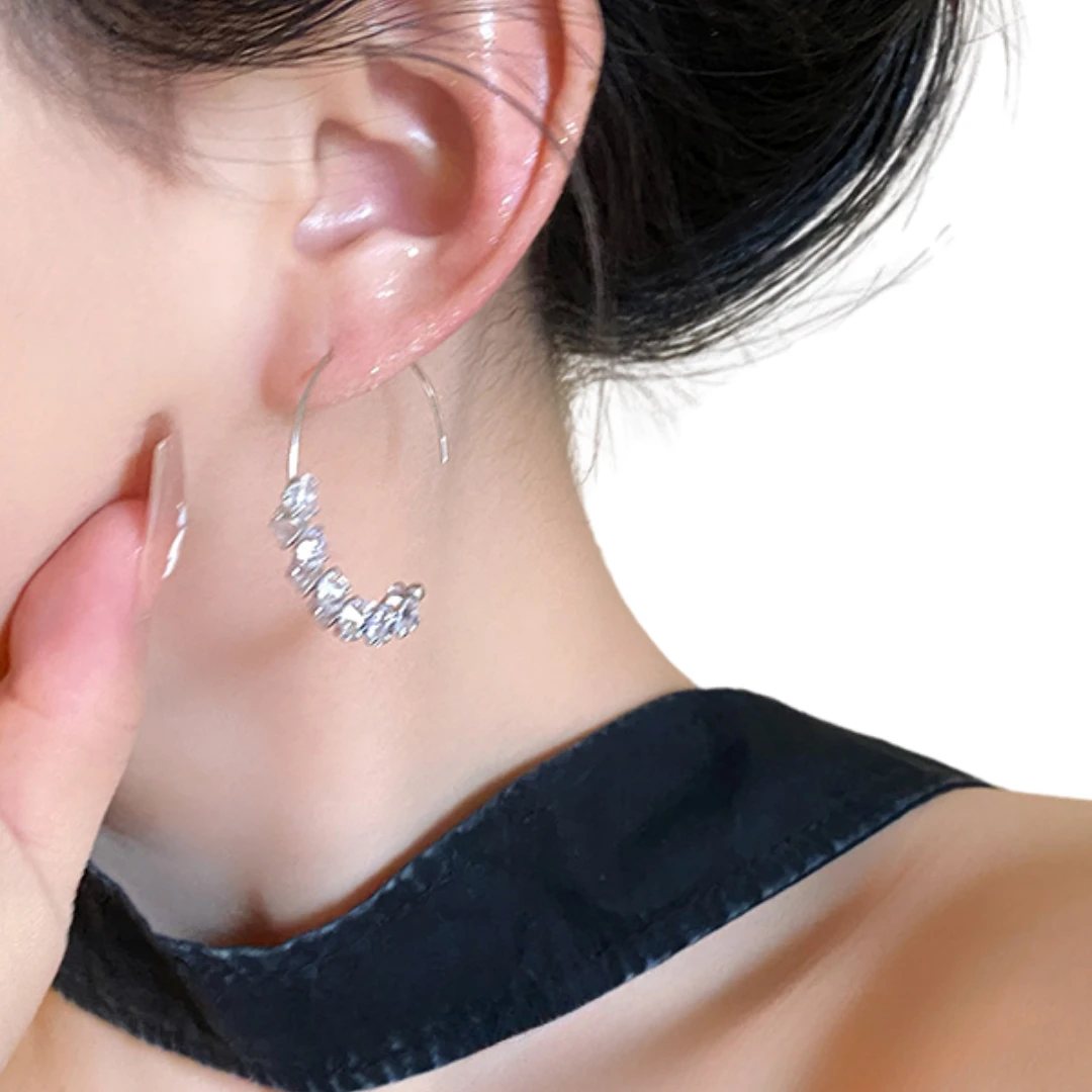 合金仿水晶耳饰 轻奢爆款个性高级感气质满钻小众法式感C圈耳环