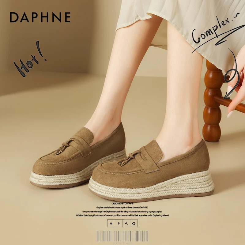 达芙妮网红爆款乐福鞋2025秋季厚底增高一脚蹬懒人豆豆鞋休闲单鞋