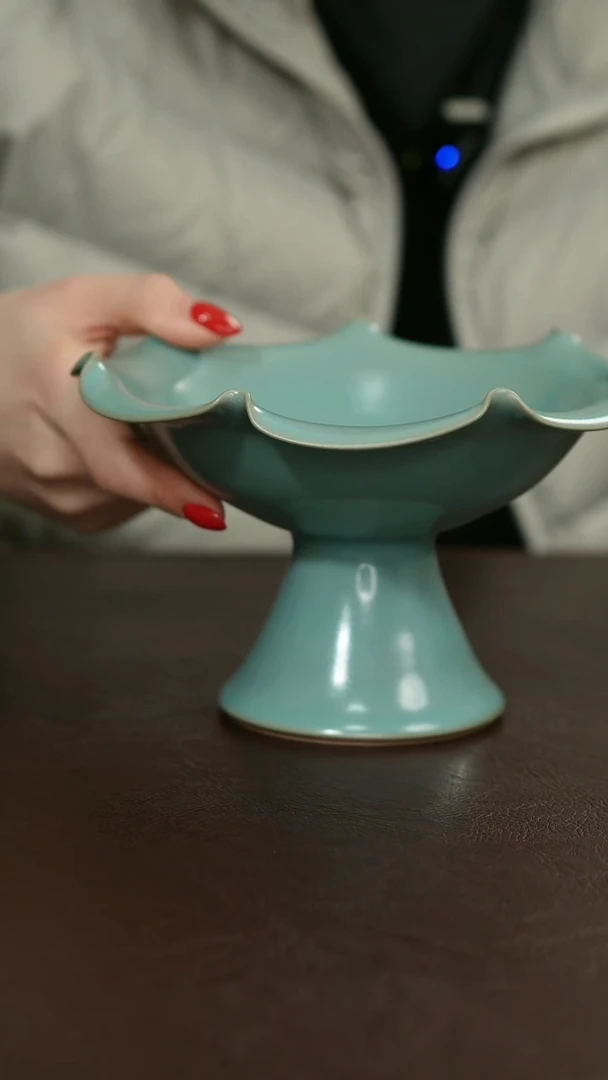 摆件瓷原矿原釉汝宋汝瓷 高足盘