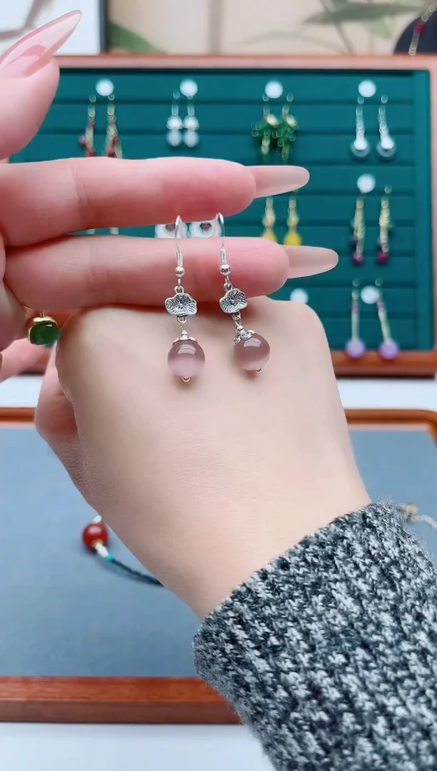 【闪购商品】石英质玉耳饰银S925镶嵌8856