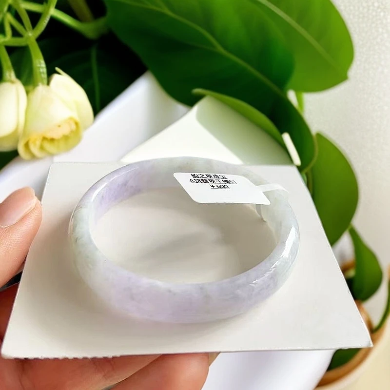 天然A货老坑缅甸翡翠手镯51正圈10.9*5.9紫罗兰春彩