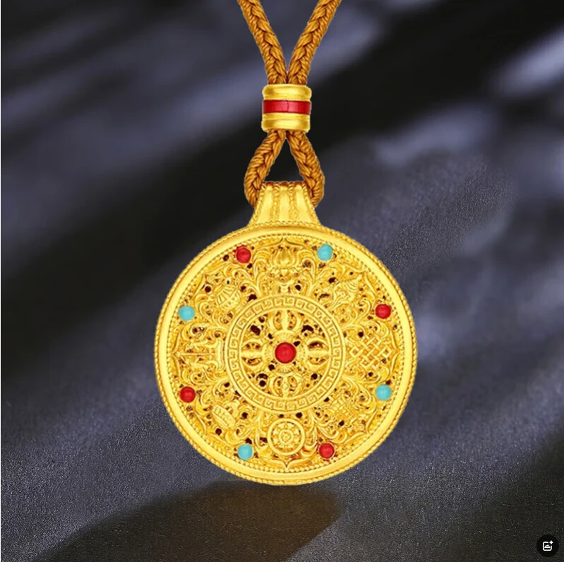 手工古法金色项坠