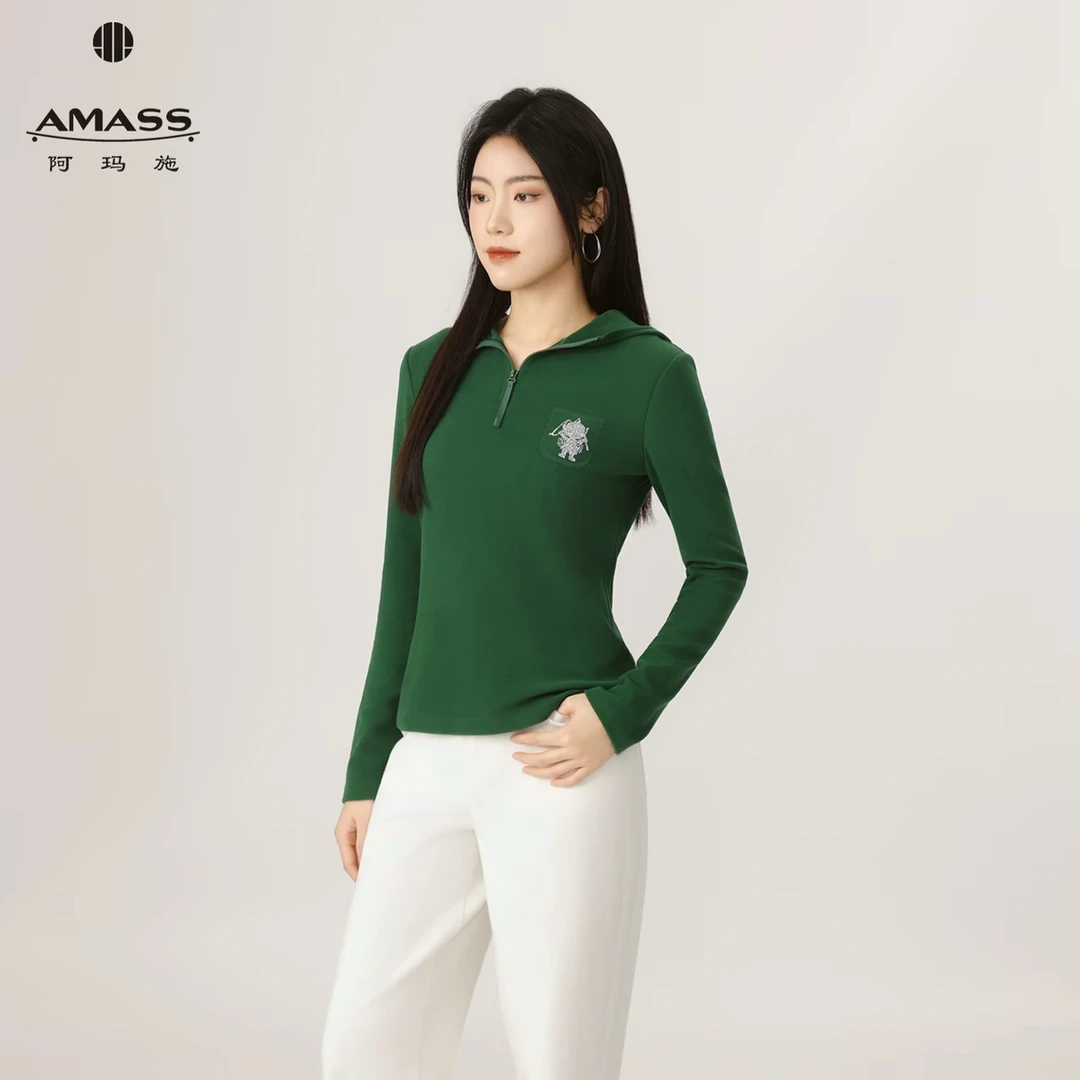 AMASS/阿玛施秋季连帽女短款开衫卫衣修身百搭透气女款 5300662