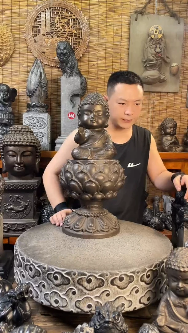 石材30宝宝佛+30高莲花台天然青石雕刻