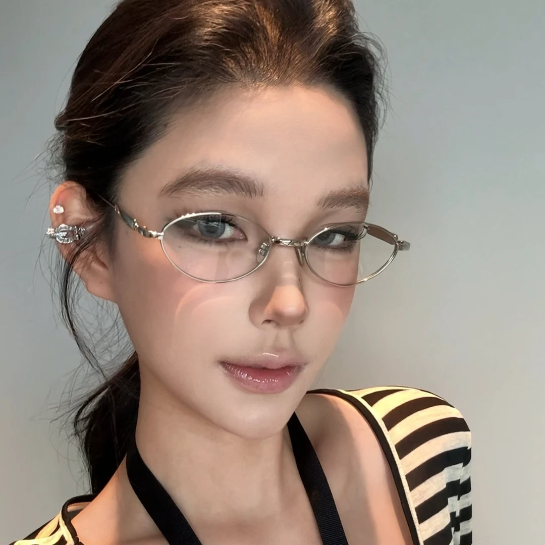 弗瑞姆眼镜银色高智感椭圆老钱风配度数近视平光镜韩版女款171