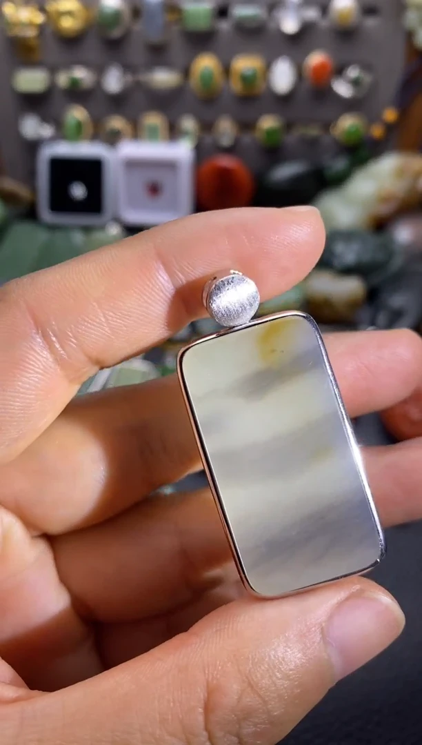 银S925镶嵌和田玉珠宝半成品吊坠