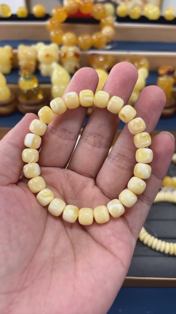 手串蜜蜡未镶嵌p47精工俄白花蜡老型 11.17克 9.2mm