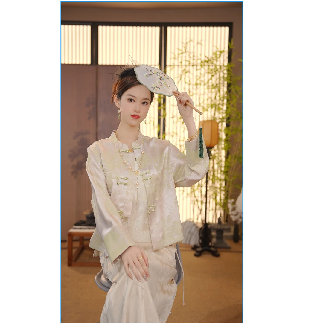 CJ【添青色】新中式提花外套2025新款精致百搭上衣YY25032001