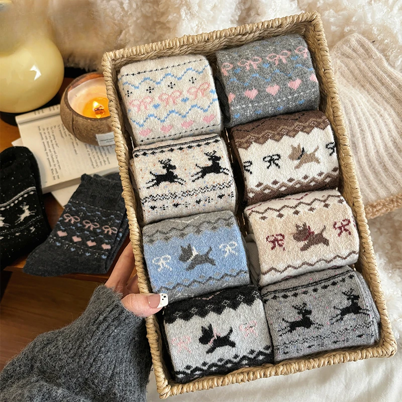 袜子女秋冬季中筒女袜可爱小狗袜子女款爆款2024新款保暖百搭女袜