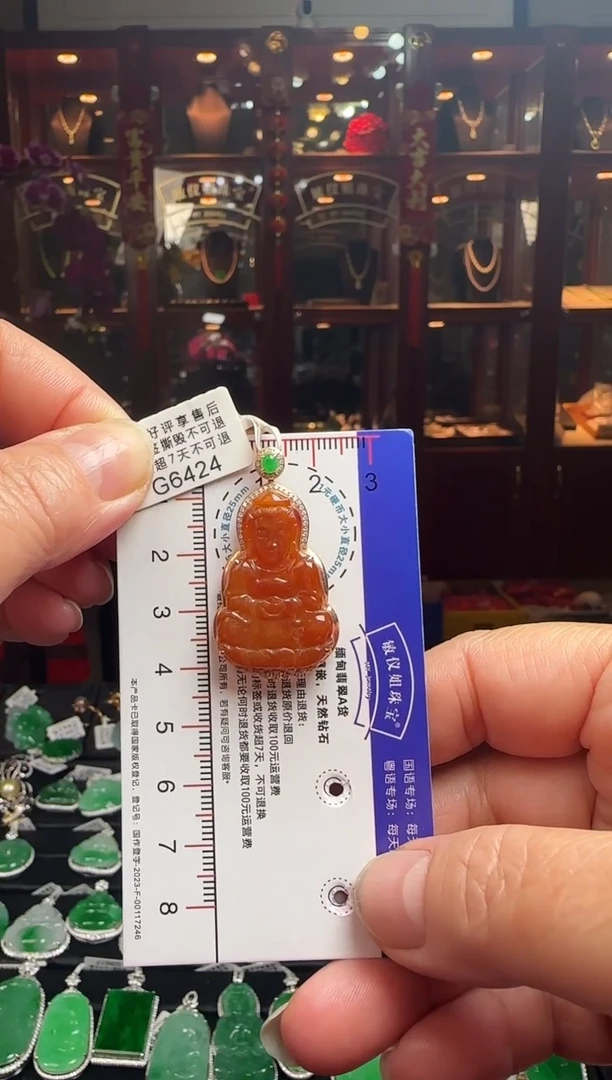 【闪购商品】翡翠颈饰18K金镶嵌G6424冰红观音