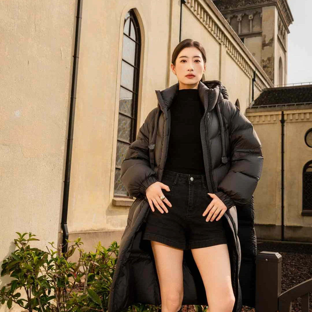 连帽加厚长款女士保暖冬季时尚休闲鹅绒服-5855209