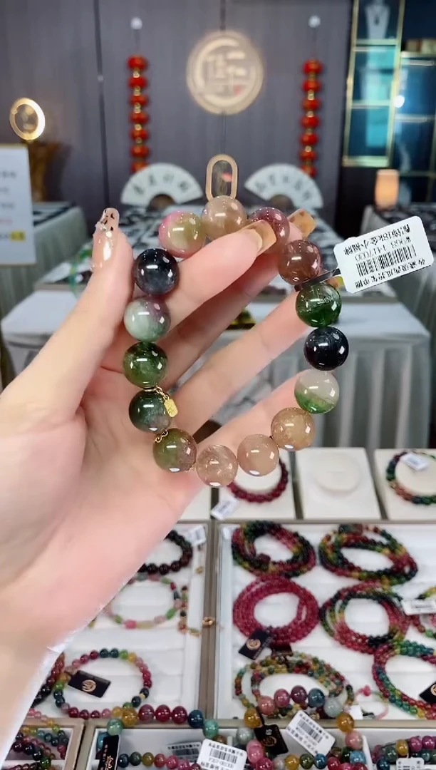 未镶嵌老矿碧玺西瓜单圈手串14mm+碧玺dan多样性发货一条