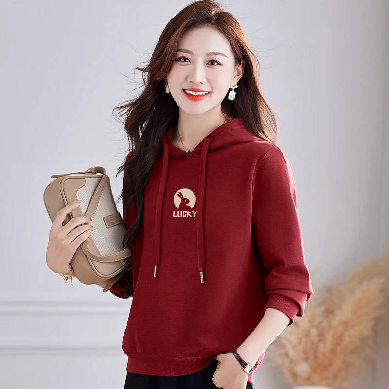 2025新款时尚洋气宽松休闲百搭长袖卫衣连帽上衣秋冬加厚加绒外套