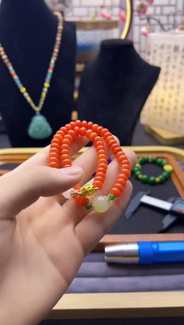 【闪购商品】南红玛瑙手链14K金镶嵌S178