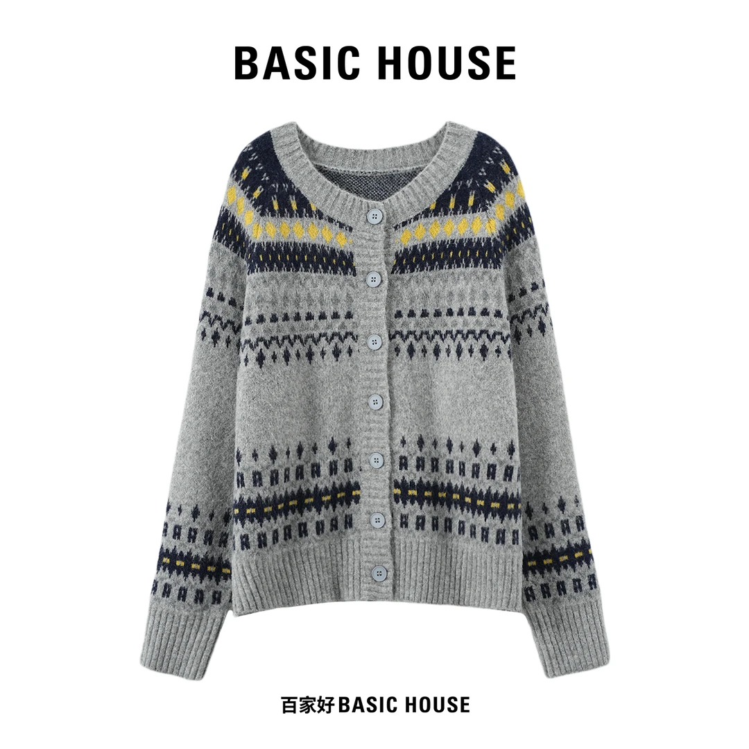 Basic House/百家好2025通勤风加厚宽松百搭设计师针织衫V782 XX