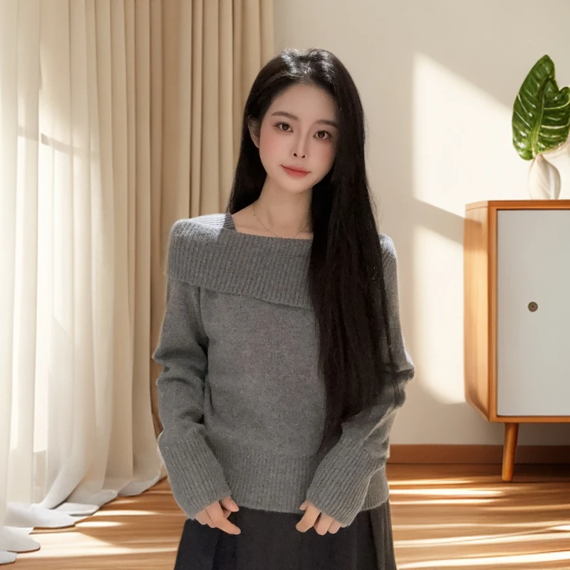 宿慕SUMU气质设计感秋季2025显瘦针织衫长袖女百搭时尚毛衣28358