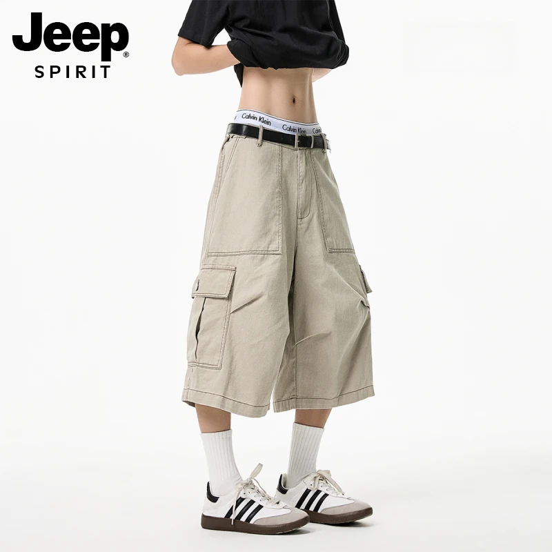JEEPSPIRIT美式休闲裤工装短裤男女夏高街潮牌运动七分裤宽松潮流