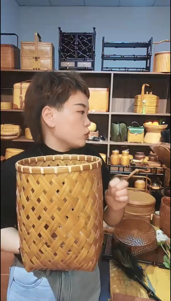 令竹带标双蔑手工编花篓书画筒