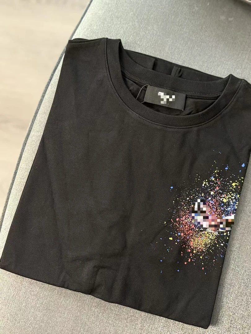 F圆领短袖黑色落肩袖设计师印花印夏季T恤男女款