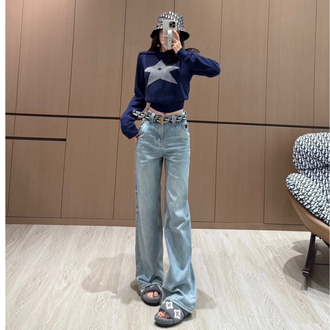 高级感磨毛牛仔裤女2025秋冬新款高腰显瘦窄版阔腿长裤