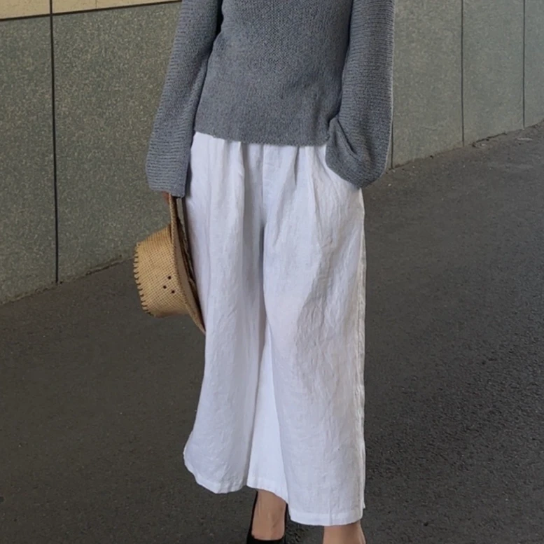 夏季百搭薄款亚麻女士七分裤 宽松七分裤多巴胺色系夏款纯色67538