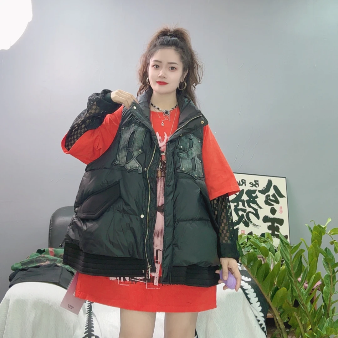 LY家6963#F.M 冬季字母贴布YURONG宽松休闲百搭马夹