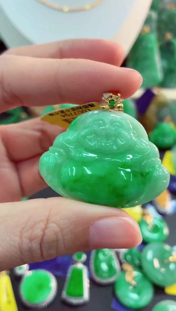 吊坠(不含链)18K金镶嵌翡翠天然缅甸翡翠A货