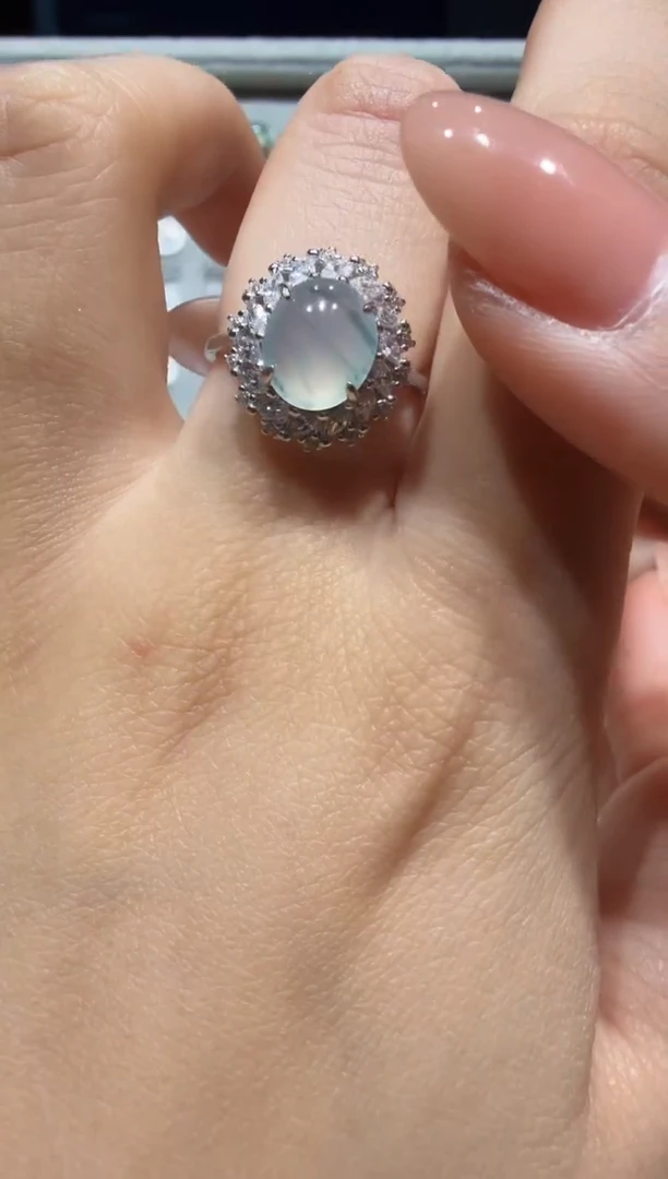 银S925镶嵌戒指翡翠缅甸A货翡翠戒指