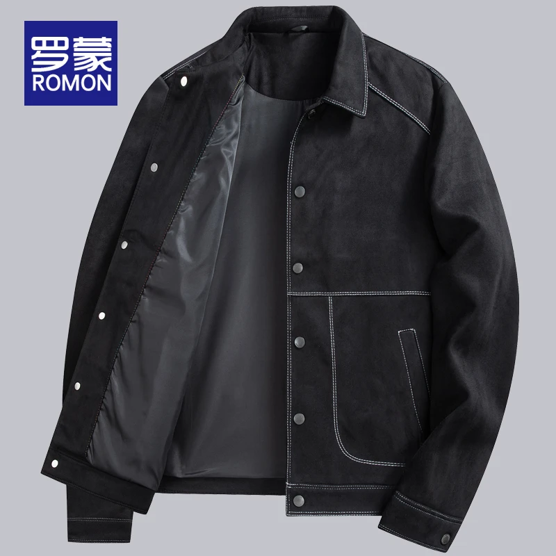 罗蒙男士秋季翻领休闲夹克男款时尚上衣2025新款春秋季百搭外套男
