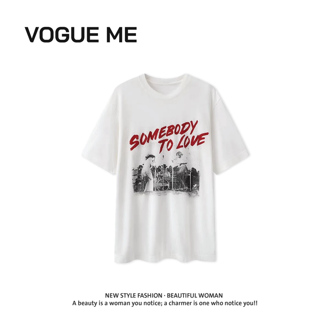 【摩】25SS新款夏季嘻哈百搭复古摇滚印花宽松短袖T恤-MOTT06