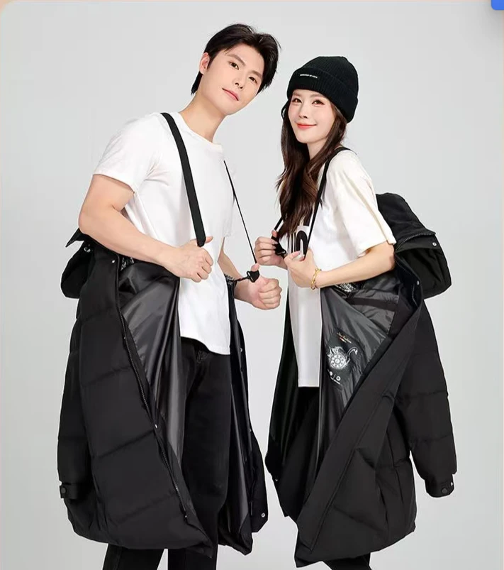 国家队国旗长款石墨烯保暖户外登山运动背带连帽情侣时尚羽绒服