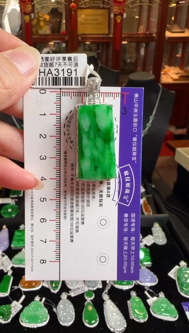 颈饰18K金镶嵌翡翠HA3191辣绿无事牌