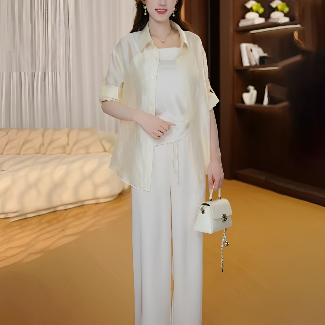 慵懒风宝藏三件套休闲风简约宽松衬衫舒适上衣女士气质时尚套装