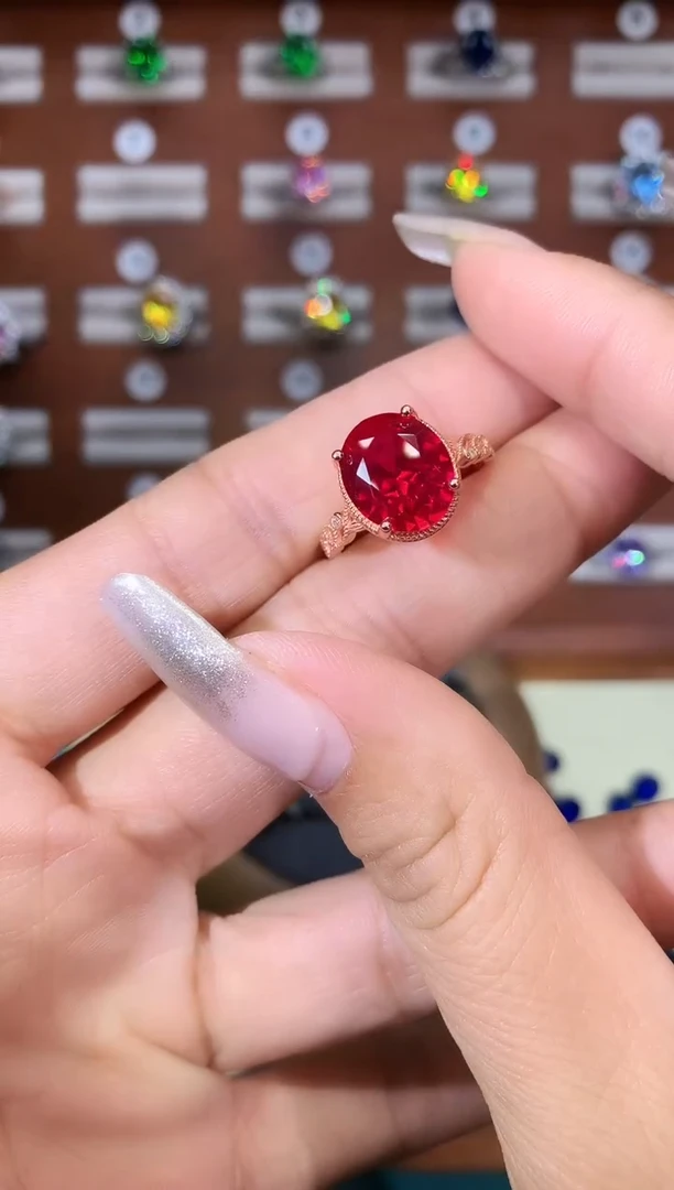 无925银鸽血红色戒指玫瑰金